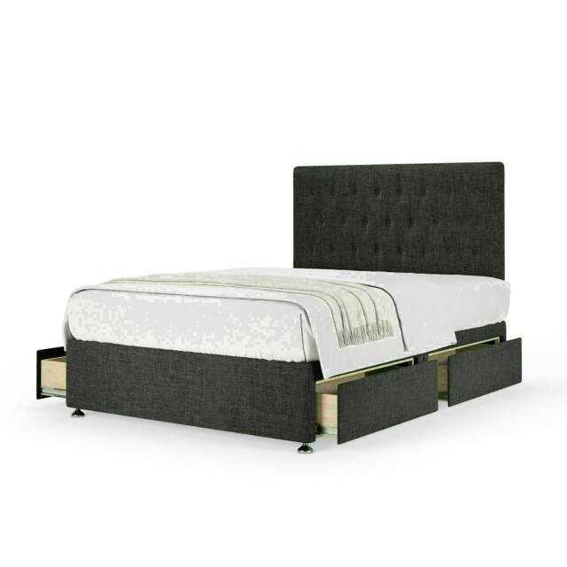Charcoal Linen 4 Drawer Divan Base and Lona Headboard Double