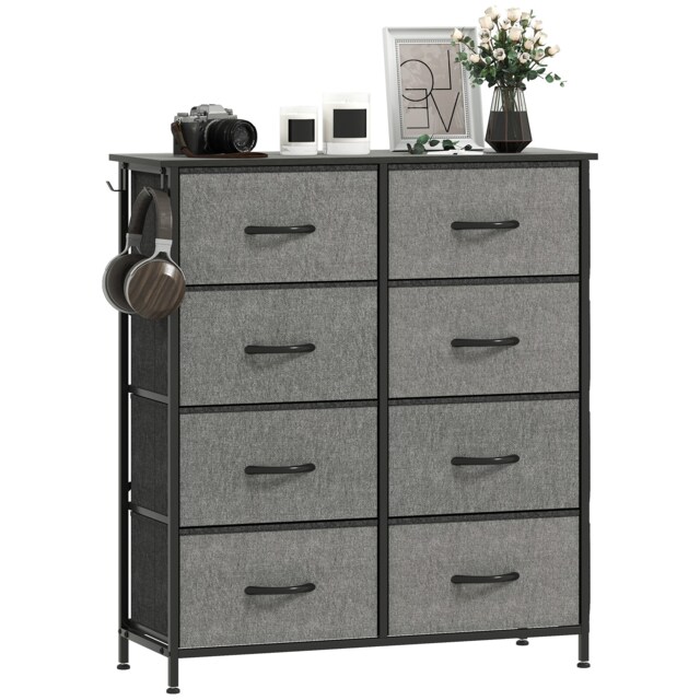 HOMCOM Fabric Chest of Drawers, 8 Drawer Dresser for Bedroom, Charcoal Grey Grey Charcoal grey 1