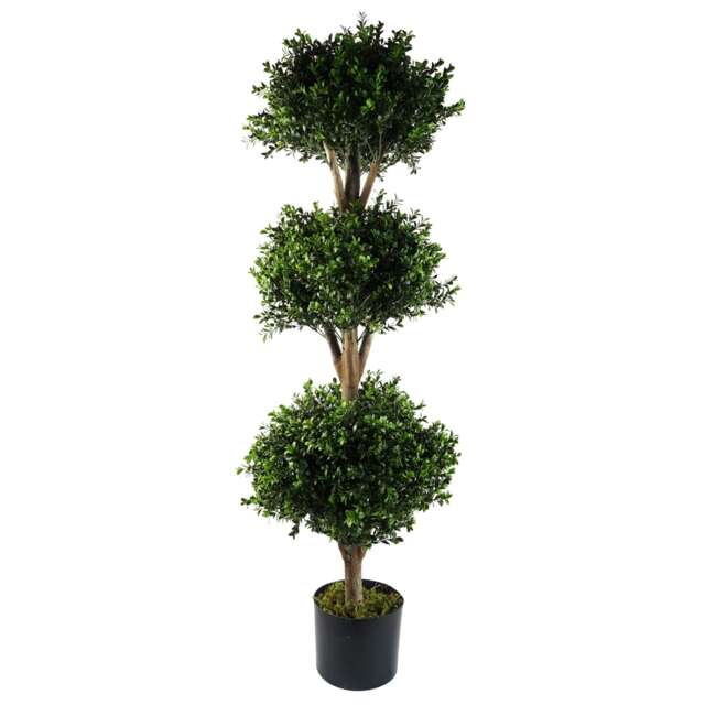 120cm Buxus Triple Ball Artificial Tree UV Resistant Outdoor Topiary Green 4ft