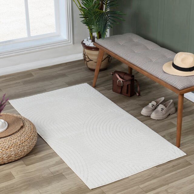 LIVABLISS Le Mans-Modern 3D High & Low Pile Textured In- & Outdoor Rug 80 x 150 cm White