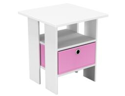 2-Tier 1- Drawer Wooden Side Table White White & Pink 1
