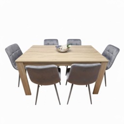 Dining Table and 6 Chairs With Bench Oak Effect Wood 6 Grey Velvet Chairs Dining Room