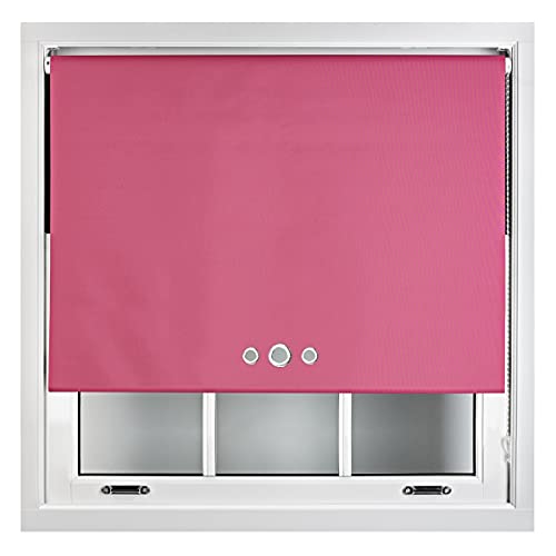 FURNISHED Custom Fit Blackout Roller Blinds with Triple Round Eyelets & Metal Fittings Pink Fuchsia (W) 90cm x (L) 165cm