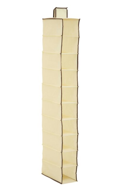 Interiors by Premier 10-Section Hanging Shoe Organiser In Cream With Brown Trim, Space-Saving Fabric Shoe Rack For Closets Cream