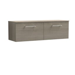 Balterley Level Wall Hung 2 Drawer Vanity Unit with Worktop - Natural Wood-grain Finish Brown Grey Vicenza Oak