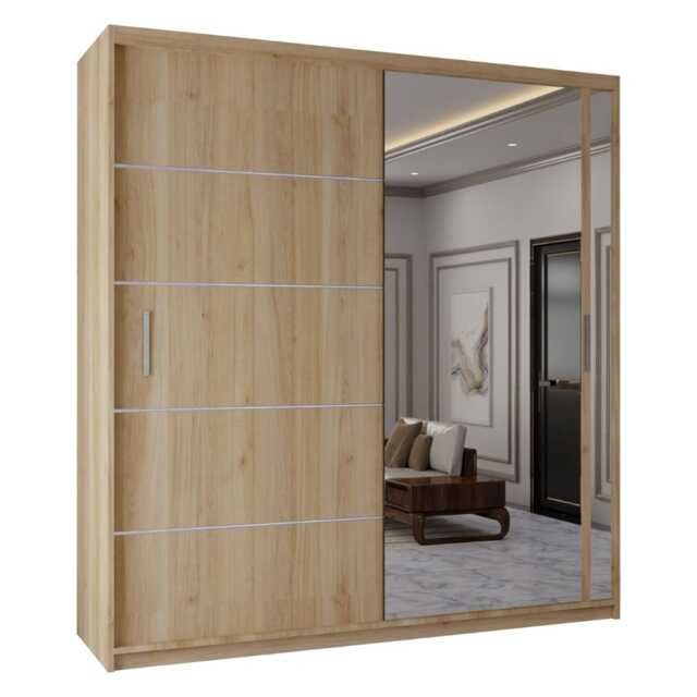 Sliding Wardrobes 4u Modern Sliding Door Wardrobe with Full Mirror 120cm, 150cm, 180cm and 203cm Brown Oak120cm