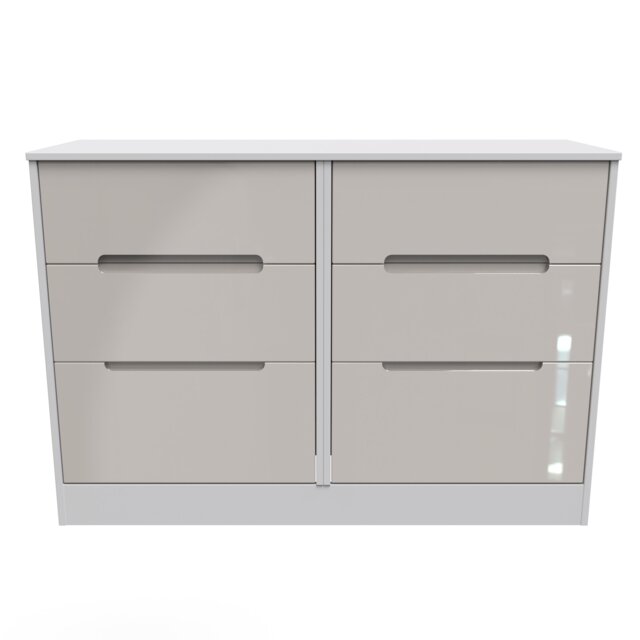 Bristol 6 Drawer Wide Chest of Drawers in Kashmir Gloss & White Matt (Ready Assembled) Cream Kashmir Gloss & White Matt