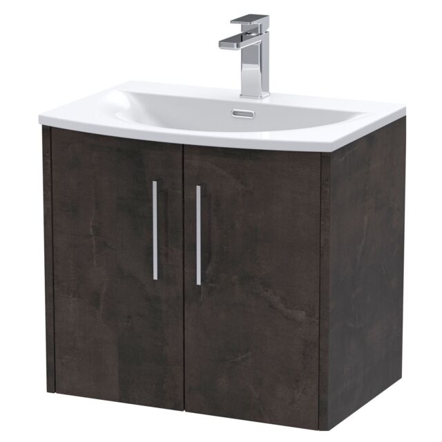 Balterley Winshill Contemporary 2 Door Wall Hung Vanity Unit with Curved Basin, Metallic Slate, 600mm