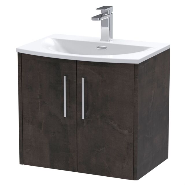 Balterley Winshill Contemporary 2 Door Wall Hung Vanity Unit with Curved Basin, Metallic Slate, 600mm