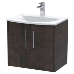 Balterley Winshill Contemporary 2 Door Wall Hung Vanity Unit with Curved Basin, Metallic Slate, 600mm