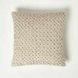 Homescapes Sofia Pleated Cream Velvet Cushion - 45 x 45 cm Cream 1
