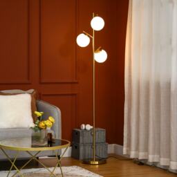 HOMCOM 3Light Tree Floor Lamps for Living Room, Modern Standing Lamp for Bedroom with Globe Lampshade, Steel Base, Bulb not Included, Gold Tone