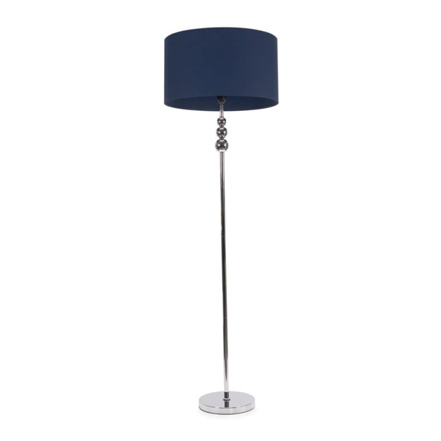 ValueLights Marissa Navy Blue Shade with Chrome Stacked Ball Floor Lamp Blue