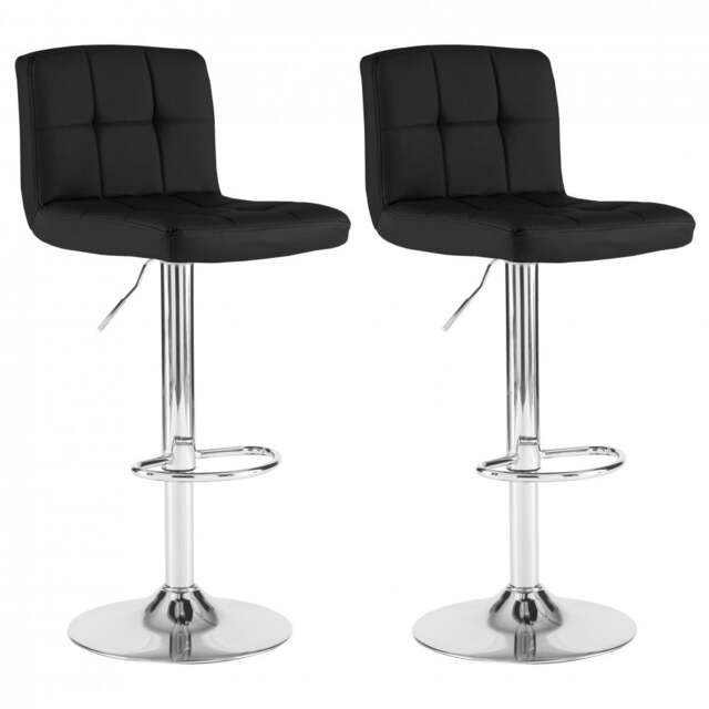 Neo Cuban Bar Stool Black Faux Leather Stainless Steel Base Set of Two