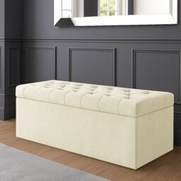 120cm SD Ottoman Storage Box, Cream Velvet Upholstered Chesterfield Storage Ottoman Box