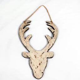 26cm Cream Christmas Wooden Hanging Deer Head Wall Decoration Xmas Home Office Holiday Decorative Centrepiece