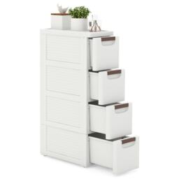 COSTWAY Narrow Storage Cabinet 4-Drawer Dresser Organizer White