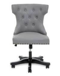 Orsina Grey Leather‑Effect Home Office Chair, Emerald‑Button Tufted Wingback Seat, Height‑Adjustable Swivel Chair