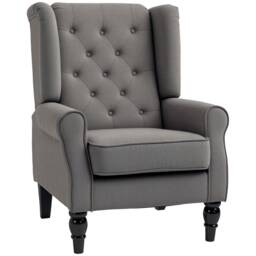 HOMCOM Retro Accent Chair, Snow Flannel Wingback Armchair with Wood Frame Button Tufted Design for Living Room Bedroom, Dark Grey