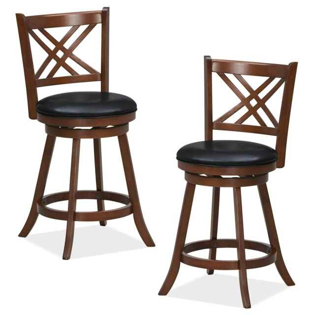 COSTWAY Set of 2 Bar Stools Counter Height Chair 66cm Coffee Brown