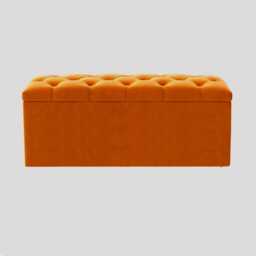 180cm Luna Chesterfield Ottoman Storage Box - Burnt Orange Plush Velvet Upholstered Blanket Box