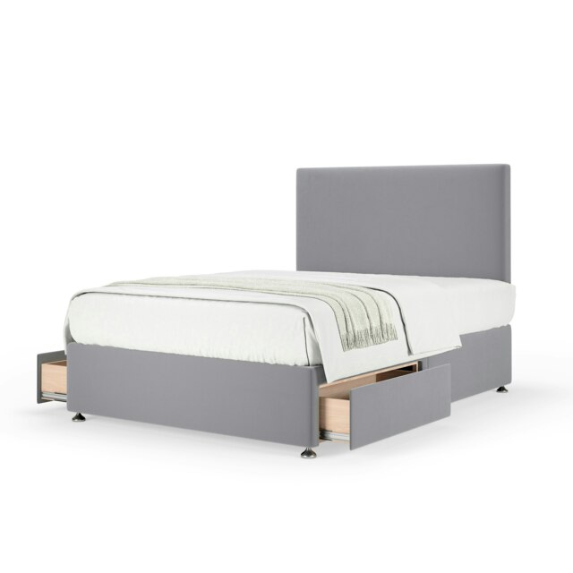 Majestic 1000 Pocket Sprung Silver Plush Velvet 2 Drawer Divan Set And Valencia Headboard Single