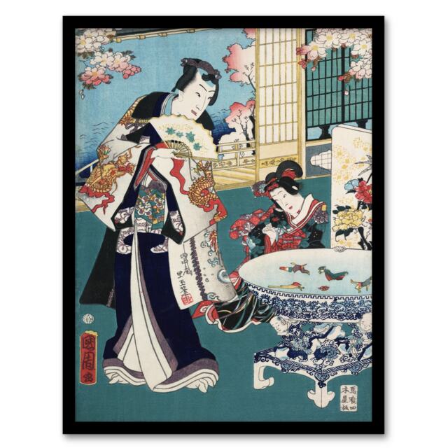 Toyohara Kunichika Framed Wall Art Print Spring Outing in a Villa Home Décor
