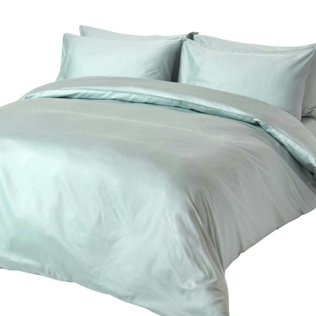 Homescapes Duck Egg Blue Organic Cotton Duvet Cover Set - 400 Thread Count - Single Blue Single