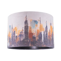 Grunge Style City Scape Cotton Fabric Lamp Shade in Black and Orange Black Black 1