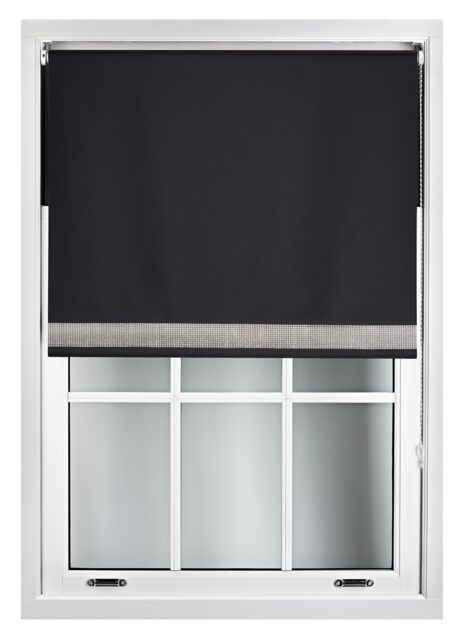 FURNISHED Thermal Blackout Roller Blinds with Diamante Edge Made to Measure Window Shade Black Black (W) 180cm x (L) 210cm