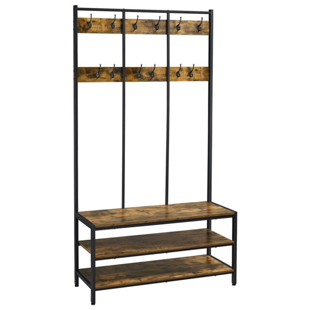 Yaheetech Industrial Hallway Rack with Bench & Shoe Storage Brown Rustic Brown One Size