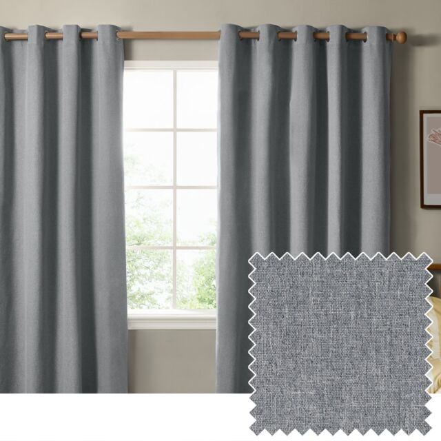 Furn The Ultimate Blackout Textured Woven Eyelet Curtain Pair Blue Denim 1