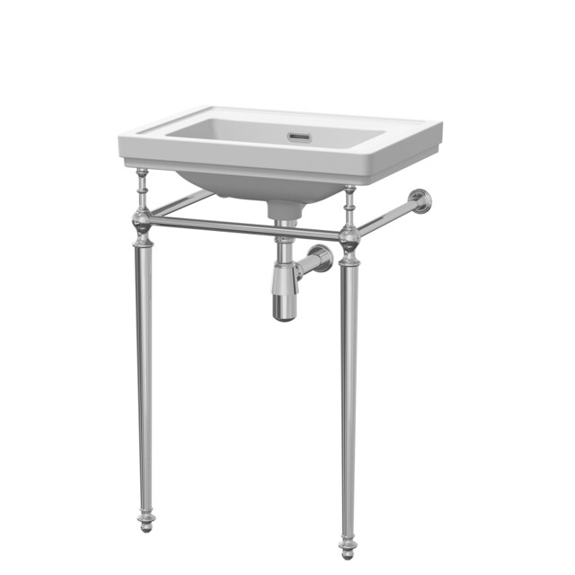 Traditional 0 Tap Hole Fireclay Basin with Luxury Wash Stand & Bottle Trap - 500mm - Chrome