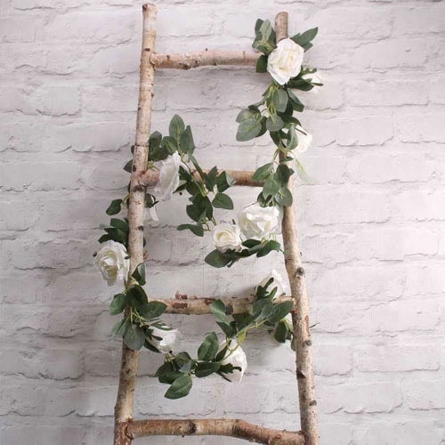 Cream Roses Artificial Silk Flowers Garland 175cm