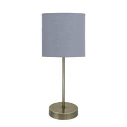 Antique Brass Stick Table Lamp with Grey Cotton Shade