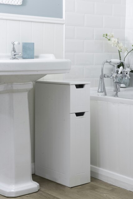 Elegant Brands Sennen Super Slim Bathroom Storage Cabinet in White White 1