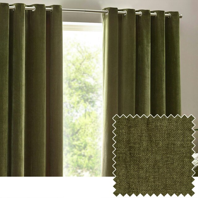 Yard Heavy Chenille Velvet Olive Eyelet Curtains (W)229cm x (D)183cm Multi