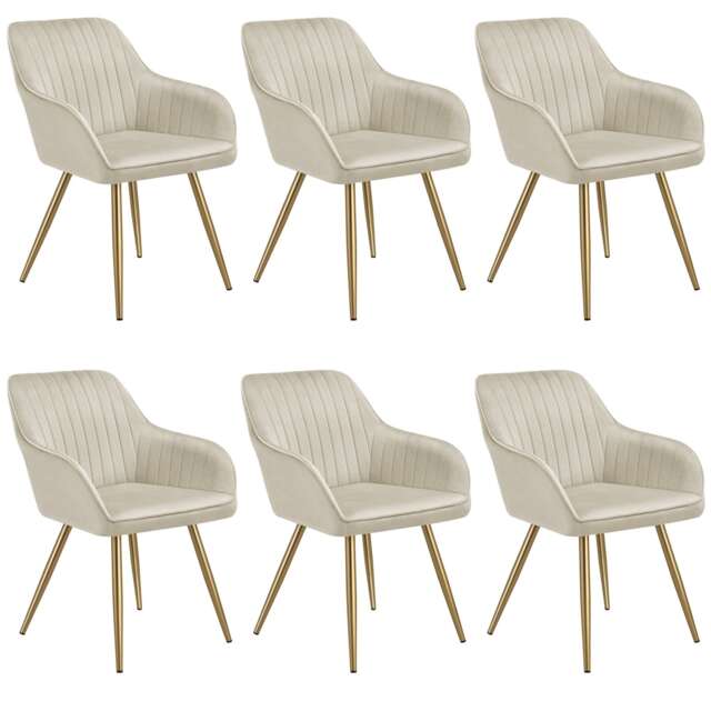 Dining Chair Marilyn - quilted velvet, continuous backrest, gold steel legs Cream cream/gold One Size 6