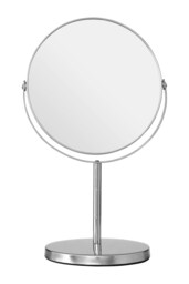 Orsina Silver Effect Round Table Mirror with Swivel, Dual-Sided 2X Magnifying Makeup Mirror, Modern Shaving Mirror