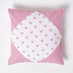 Homescapes Cotton Pink Hearts and Polka Dots Cushion Cover - 45 x 45 cm Pink Pink 45 x 45 cm