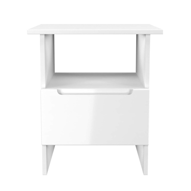 Lucca Bottom Drawer Lamp Table in White Gloss & White Matt (Ready Assembled) White White Gloss & White Matt