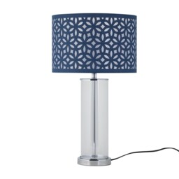 Aura - Chrome Table Lamp with Navy Blue Cut Out Shade Chrome Blue Large 1