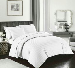 Egyptian Cotton Duvet Cover Set 400 Thread Count Satin Stripe - Super King - White