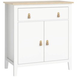 HOMCOM Sideboard, Modern Storage Cabinet with Drawer, Adjustable Shelf and PU Pulls for Living Room, Dining Room, Kitchen, White White