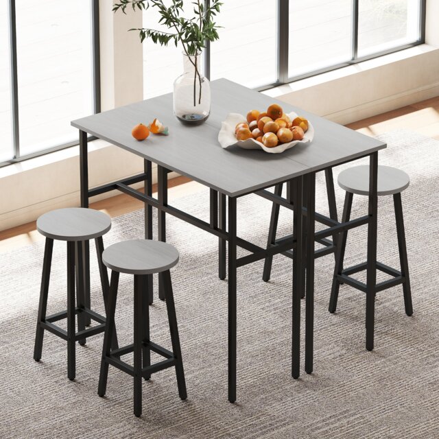 HOMCOM 6-Piece Bar Table Set, Counter Height Kitchen Dining Set with 2 High Tables & 4 Stools, Space Saving Compact Bar Furniture for Small Kitchens and Flats, Multiple Arrangements, Grey