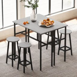 HOMCOM 6-Piece Bar Table Set, Counter Height Kitchen Dining Set with 2 High Tables & 4 Stools, Space Saving Compact Bar Furniture for Small Kitchens and Flats, Multiple Arrangements, Grey