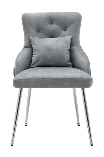 Living and Home Velvet Tufted Dining Chair with Cushion - Grey