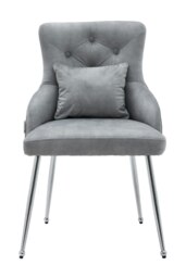 Living and Home Velvet Tufted Dining Chair with Cushion - Grey