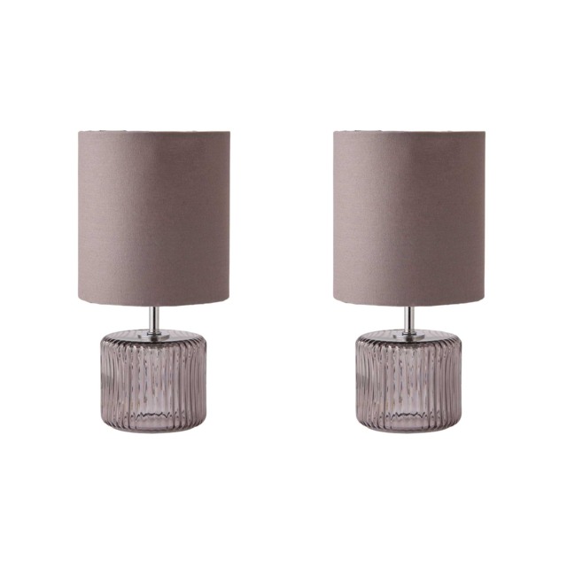 ValueLights Betty Pair of Grey Smoke Tinted Glass Table Lamps Grey Shades