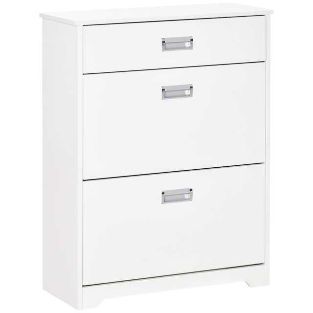 HOMCOM Shoe Cabinet, Slim Shoe Storage Cabinet with Drawer, 2 Flip-up Doors and Adjustable Shelf, Narrow Shoe Cupboard for 16 Pairs of Shoes for Entryway, Hallway, White